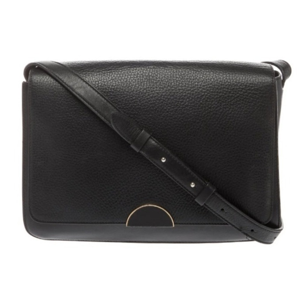 Cuyana Black Pebbled Leather Crossbody Bag Gold Half Moon Hardware Made in Italy
